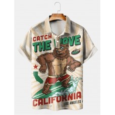 Men's Vintage California Surf Poster Short Sleeve Polo Shirt