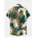 Gold and Green Tropical Leaves Hawaiian Short Sleeve Shirt