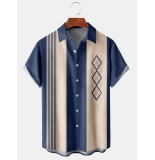 Art Casual Geometric Stripe Colorblock Short Sleeve Shirt
