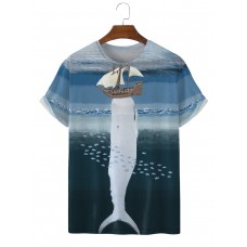 Men's Hand Drawn Whale and Boat Short Sleeve T-Shirt